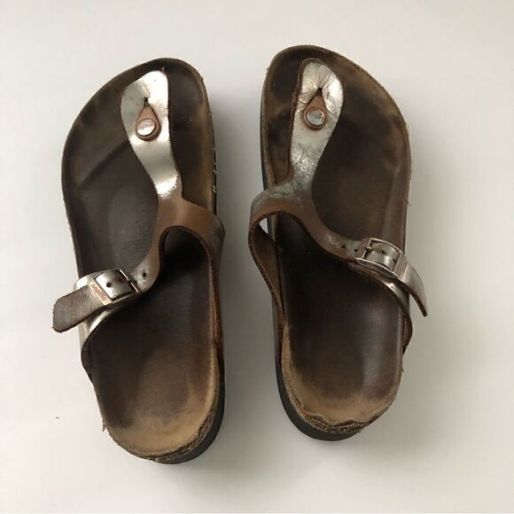 Birkenstock Papillio Gizeh style sandals silver and brown women’s size 40 - Picture 6 of 12